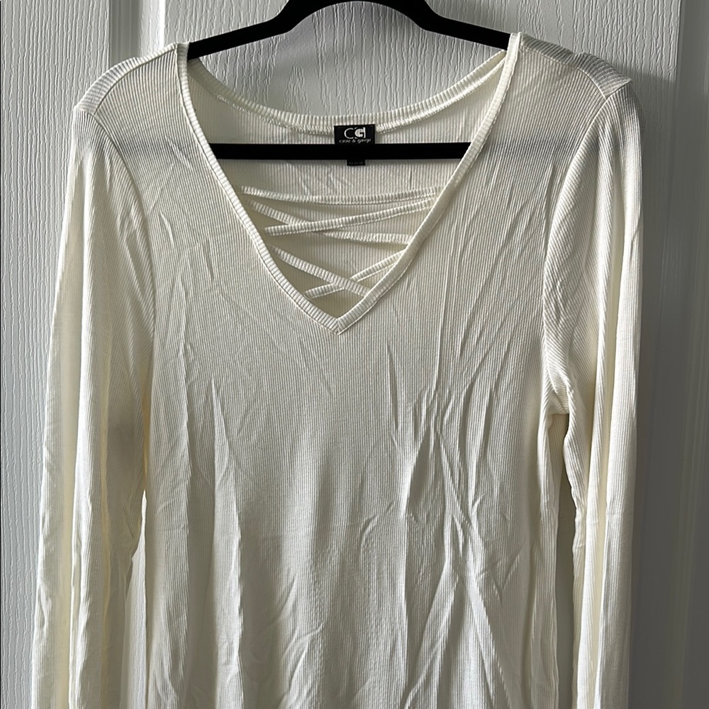 Cream Long Sleeve V-Neck Top
